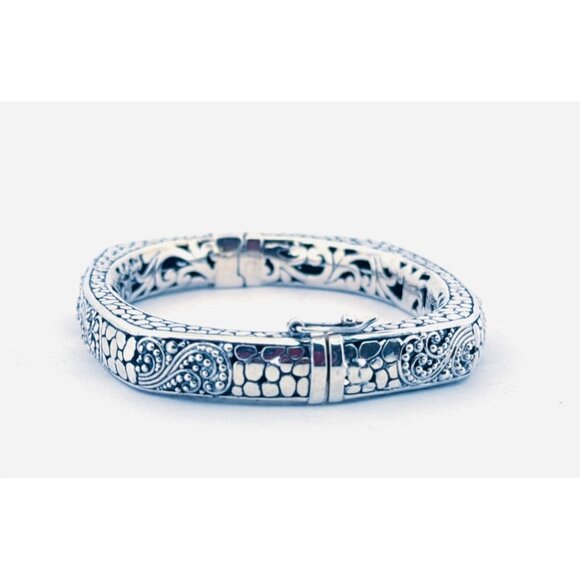 Estate Sarda Sterling Silver 925 Filigree Hinged Bangle Bracelet 6" 38.1g - Picture 2 of 13